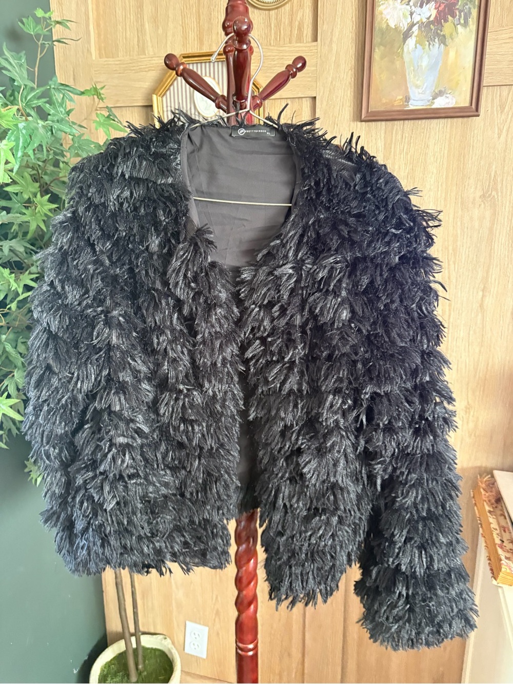 PrettyLittleThing Black Shag Faux Fur Jacket